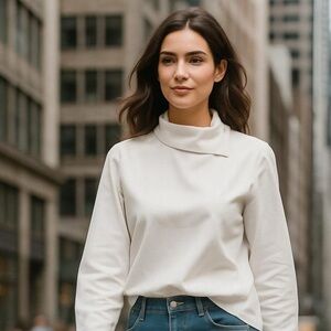 See by Chloe White Cotton Fold Collar Career Business Workwear Top Size 4